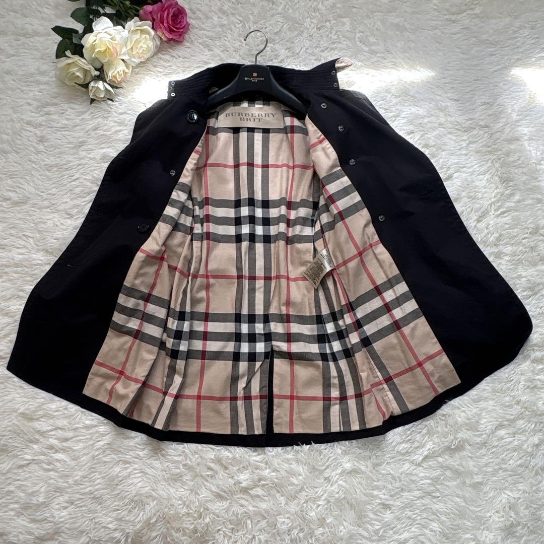 【極美品】バーバリーブリット トレンチコート メガチェック ブラック ベルト