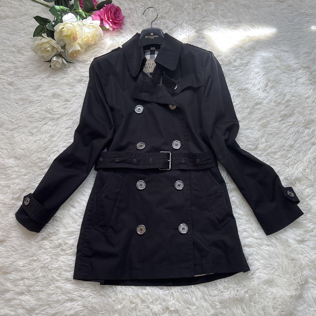 【極美品】バーバリーブリット トレンチコート メガチェック ブラック ベルト