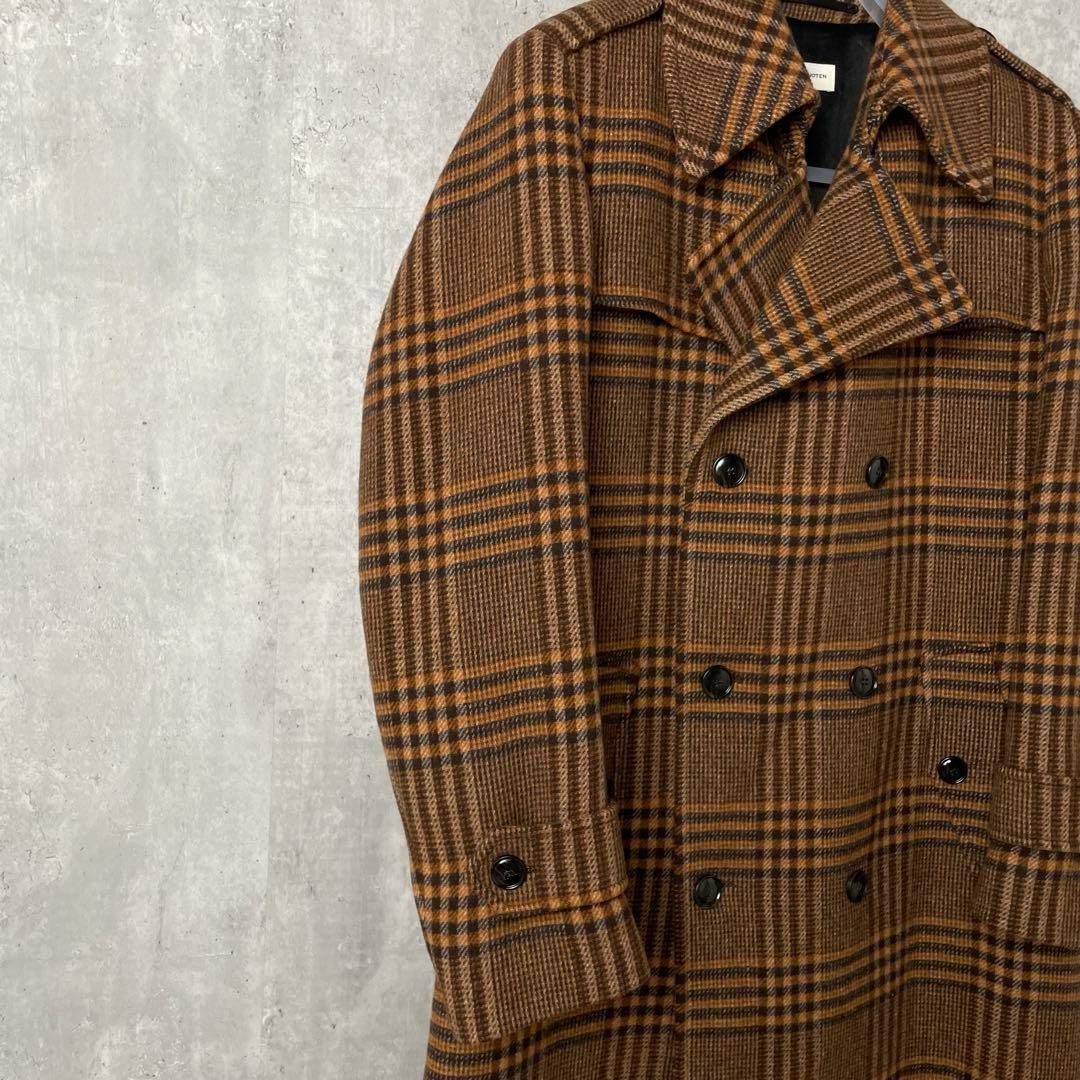 23aw Dries Van Noten ガンクラブチェック ダブルロングコート