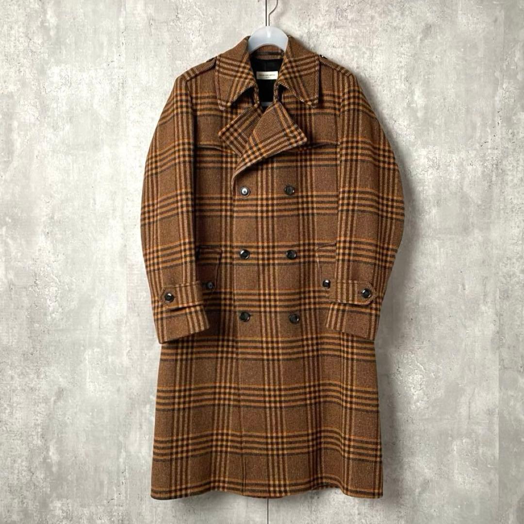 23aw Dries Van Noten ガンクラブチェック ダブルロングコート