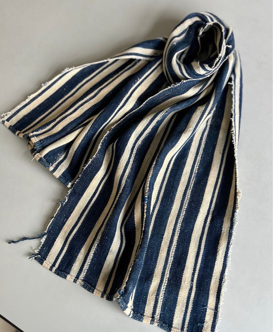 Vintage アフリカンインディゴ　ストール　ファブリック　ストライプ