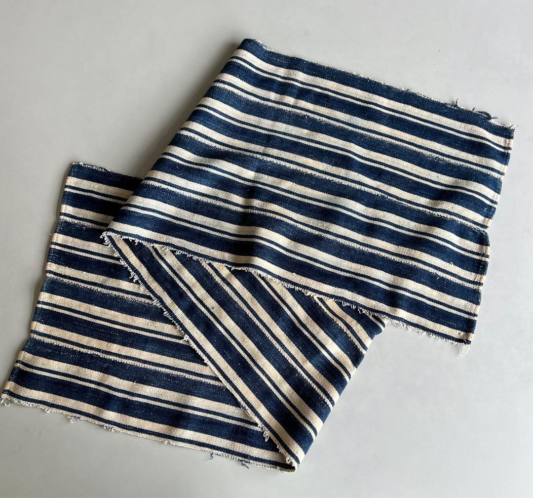 Vintage アフリカンインディゴ　ストール　ファブリック　ストライプ