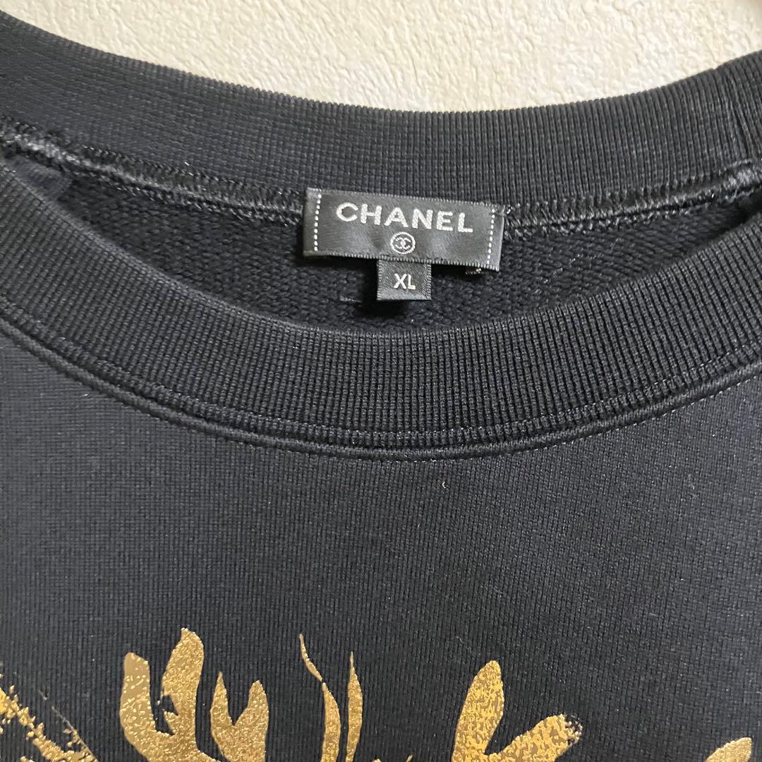 シャネル CHANEL スウェット Tシャツ ブラック ゴールド XL サイズ