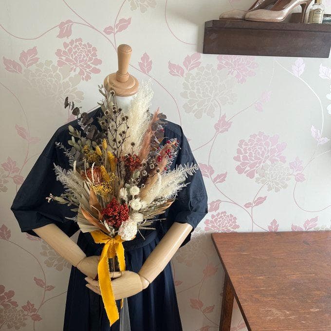 okudaさま専用　ブリックオレンジのワイルドロングスワッグ LL＆ブートニア