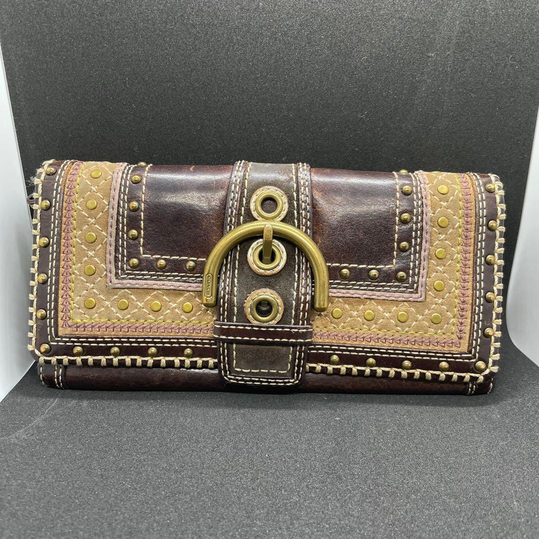 美品 コーチ ソーホー 長財布 ブラウン 折財布 ゴールド金具 SOHO