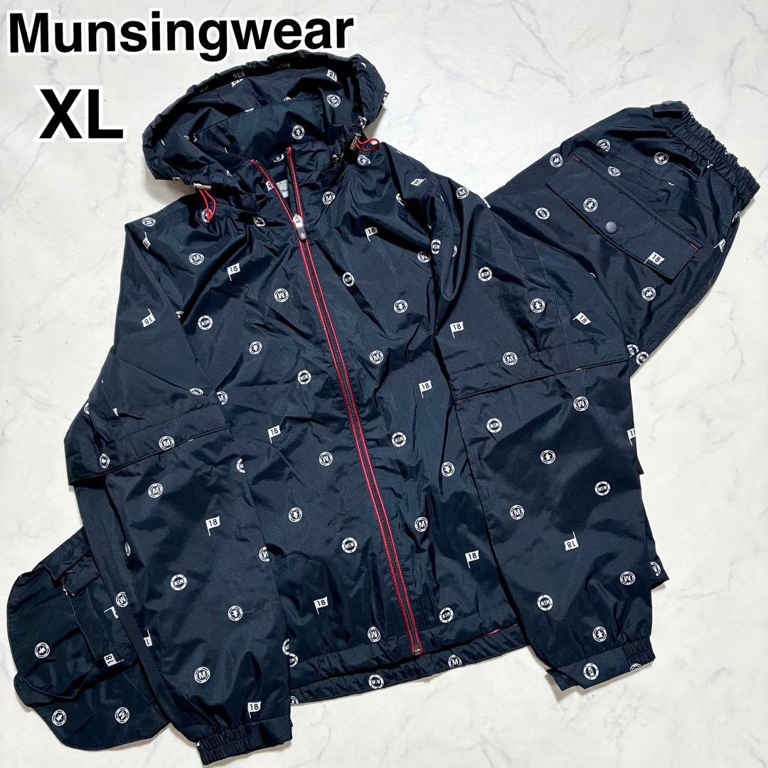 4way✨マンシングウェア レインスーツ ゴルフ セットアップ 総柄 紺色 XL