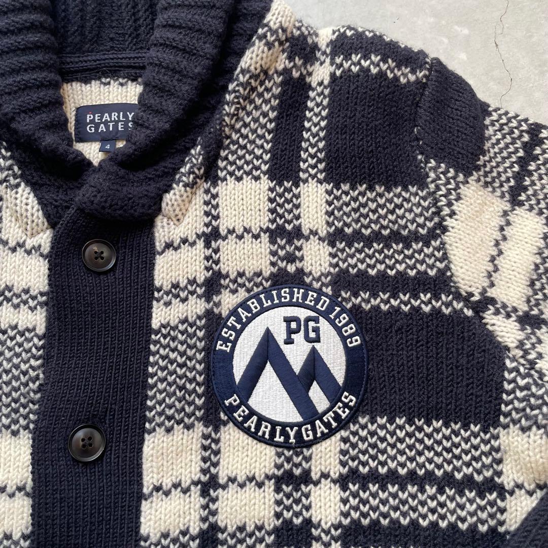 【美品】PEARLY GATES パーリーゲイツ チェックニットカーディガン
