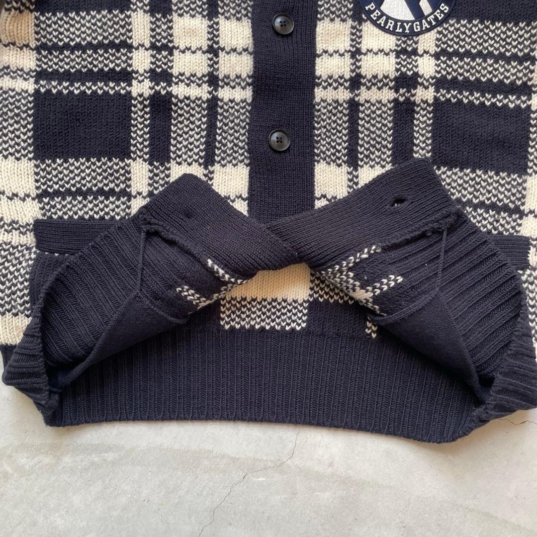【美品】PEARLY GATES パーリーゲイツ チェックニットカーディガン