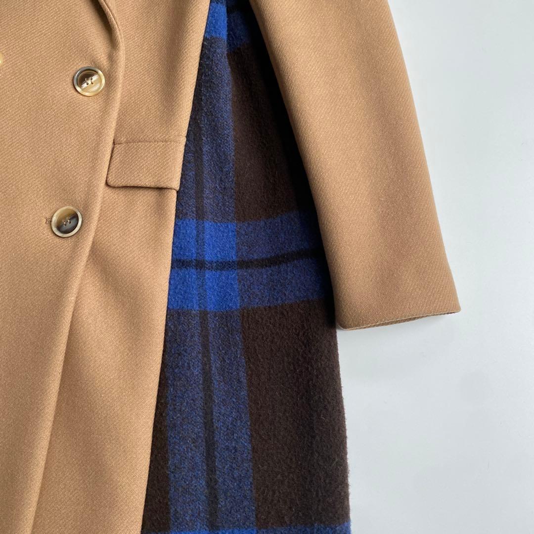 セミクチュール ダブルブレストチェスターコート チェック 青 ブルー ドッキング