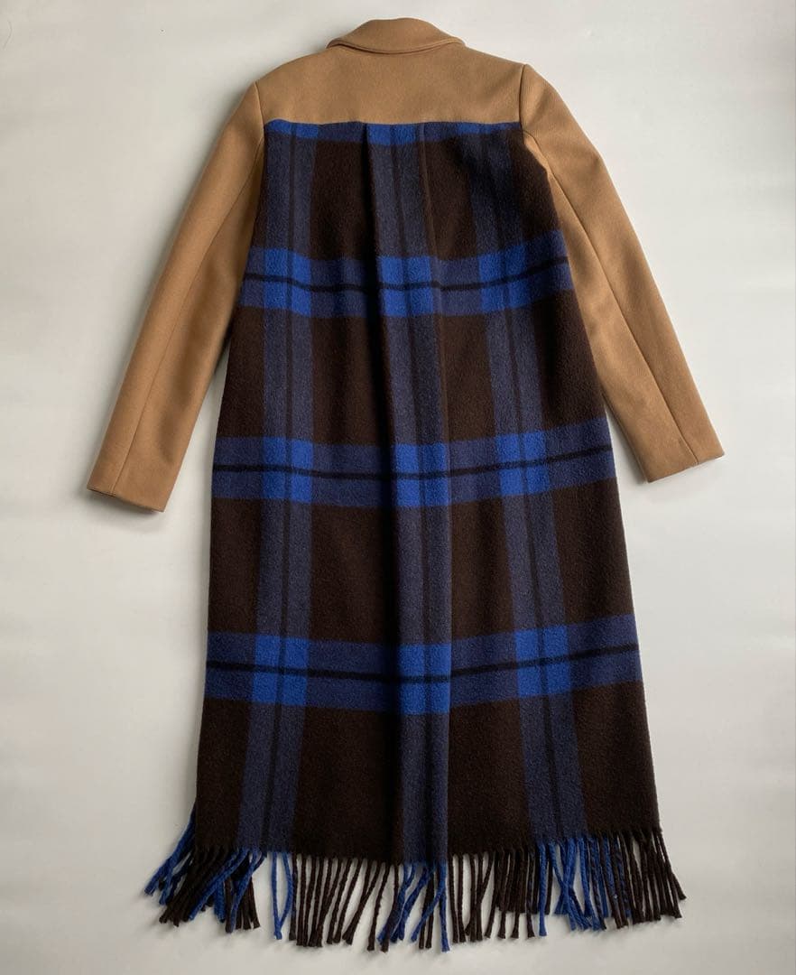 セミクチュール ダブルブレストチェスターコート チェック 青 ブルー ドッキング