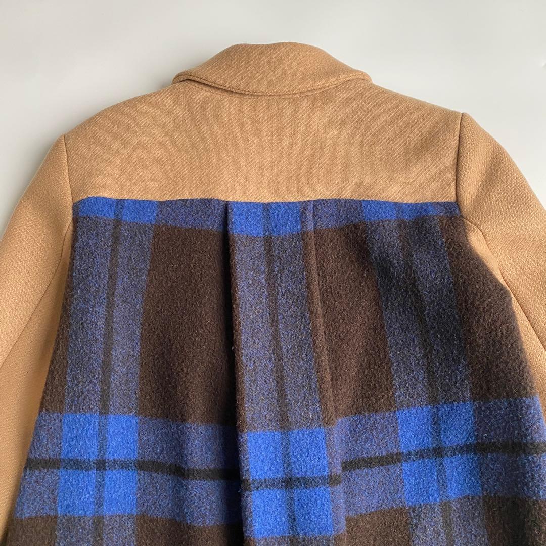 セミクチュール ダブルブレストチェスターコート チェック 青 ブルー ドッキング