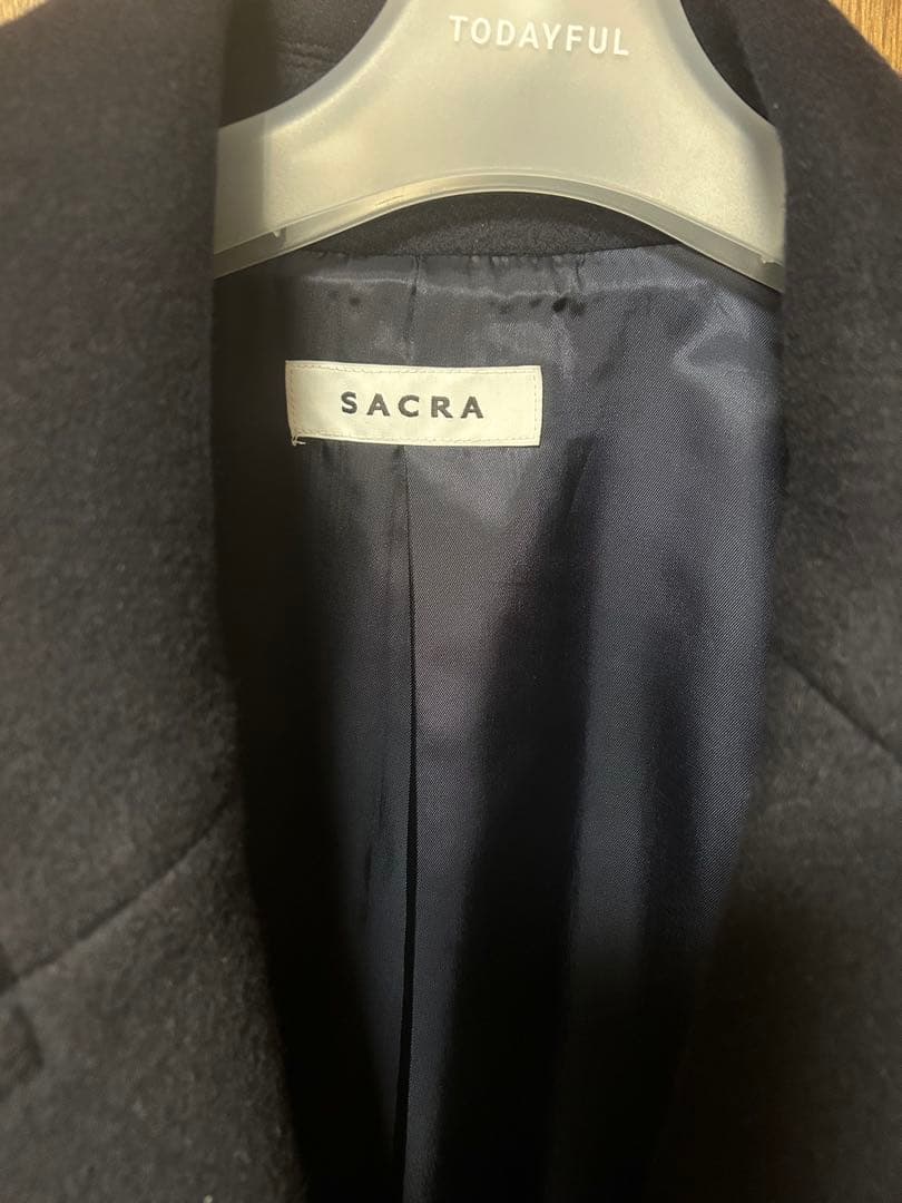 SACRA 今季　ウールコート　ネイビー　14万　二回着用のみ