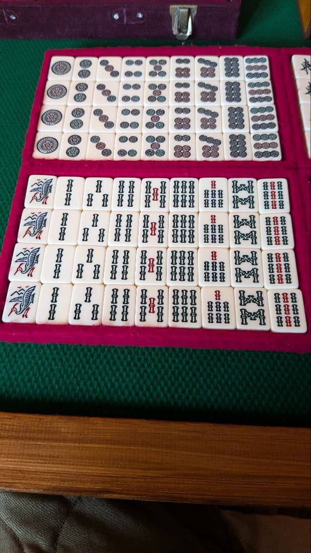 鶴一索　ミズノ丸一　ひまわり　背緑　27mm　＆東京麻雀　竹牌　チップ　セット