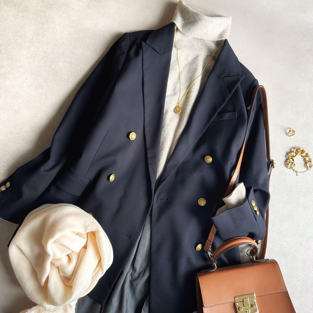 美品▲Mila Owen//金ボタンダブルブレザーオーバージャケット 紺ブレ