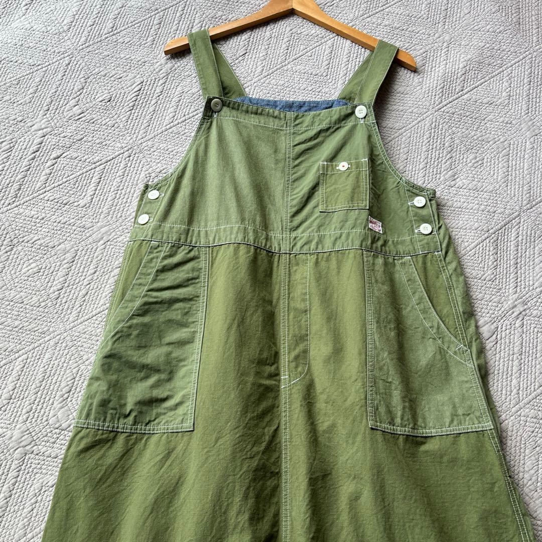 快晴堂 カーキリップストップ パッチワーク オーバーオールスカート