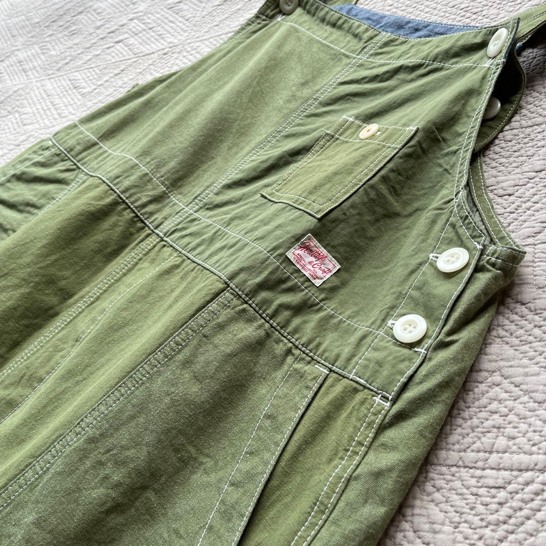 快晴堂 カーキリップストップ パッチワーク オーバーオールスカート