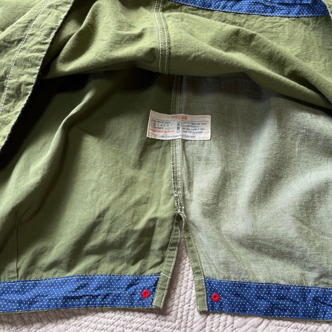 快晴堂 カーキリップストップ パッチワーク オーバーオールスカート