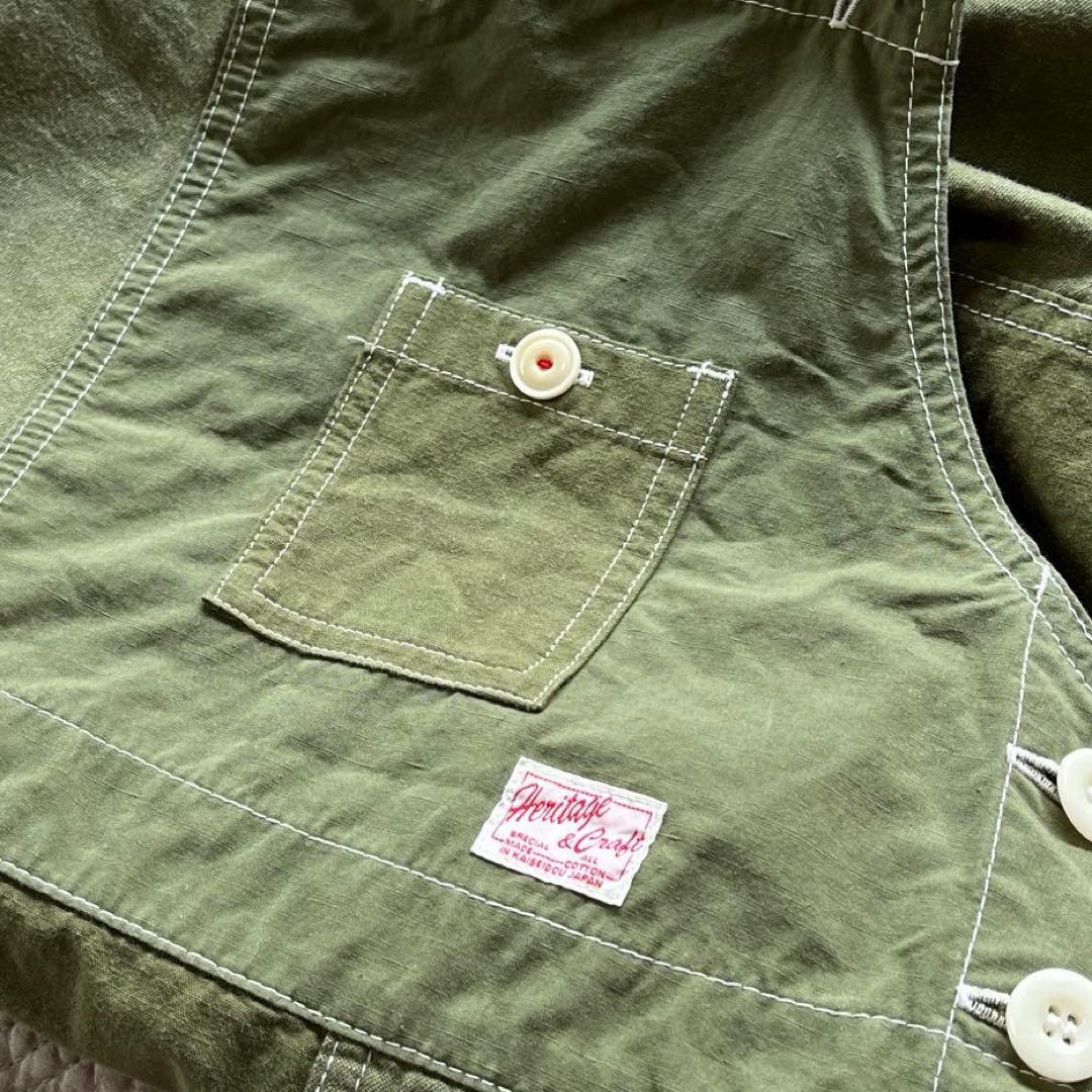 快晴堂 カーキリップストップ パッチワーク オーバーオールスカート