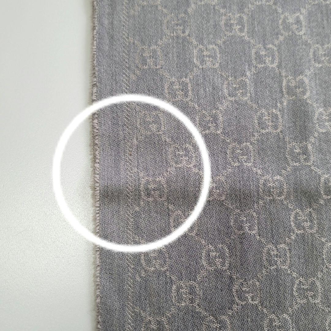 GUCCI グレー GGパターン マフラー フリンジ付き
