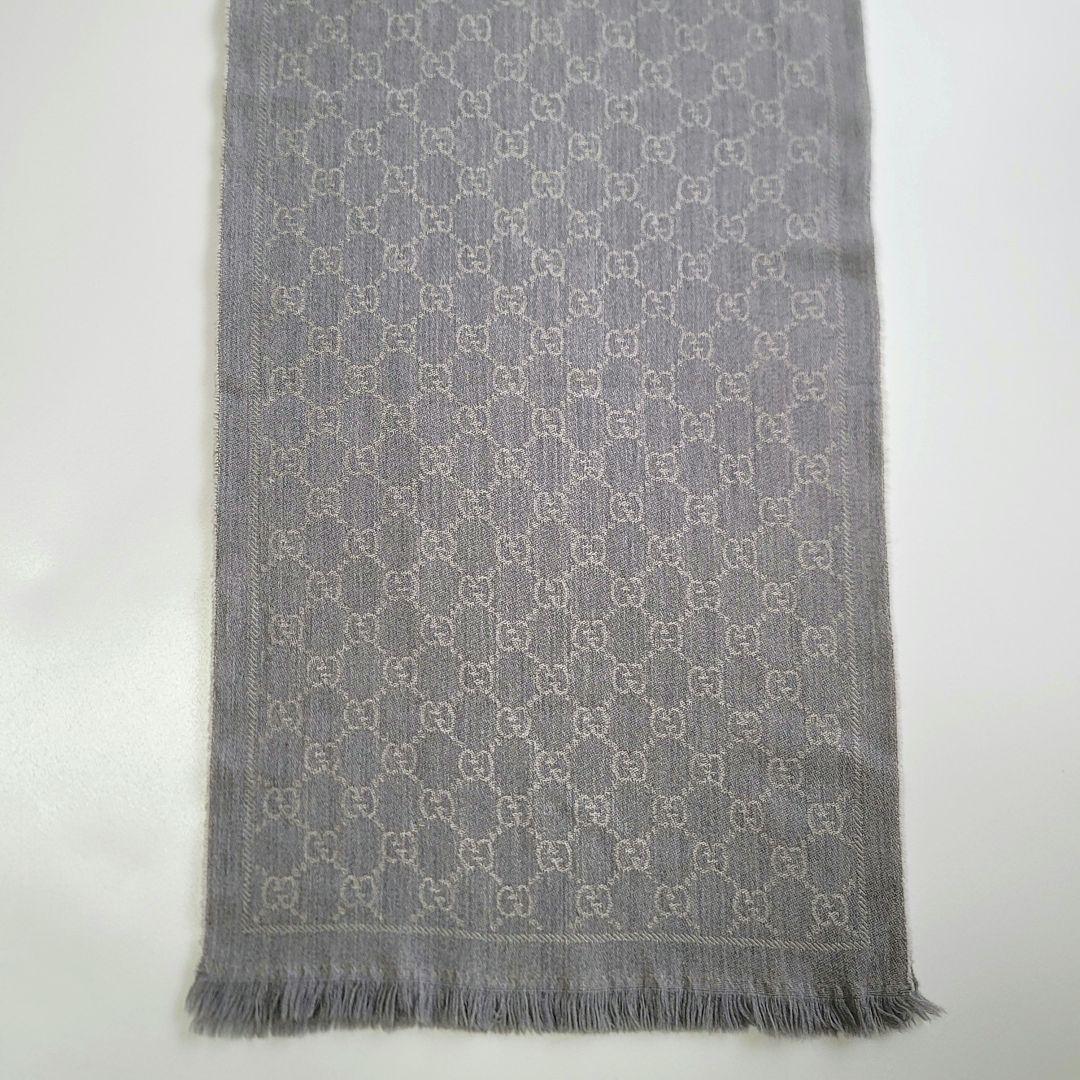 GUCCI グレー GGパターン マフラー フリンジ付き