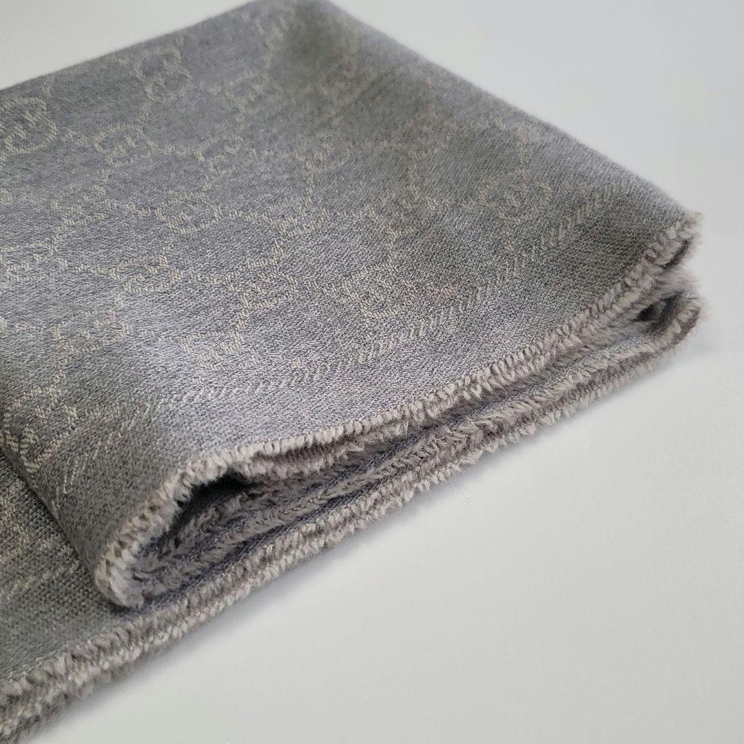 GUCCI グレー GGパターン マフラー フリンジ付き