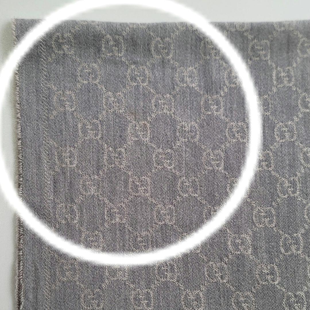 GUCCI グレー GGパターン マフラー フリンジ付き