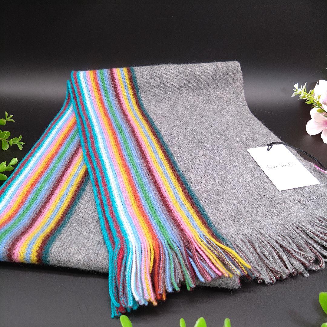 【未使用】Paul Smith マフラー ウール100% マルチストライプ タグ