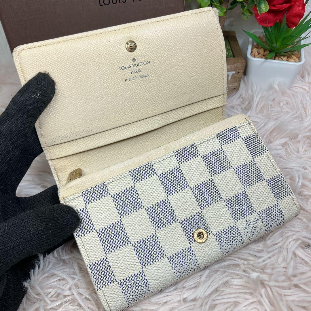 ！美品！ 現行 ルイヴィトン ダミエ アズール ポルトフォイユ トレゾール