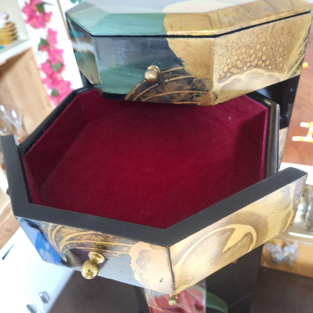 中国家具 黒漆 八角型 8杯 引き出し 抽斗 箪笥 チェスト 花台 高卓 飾り台