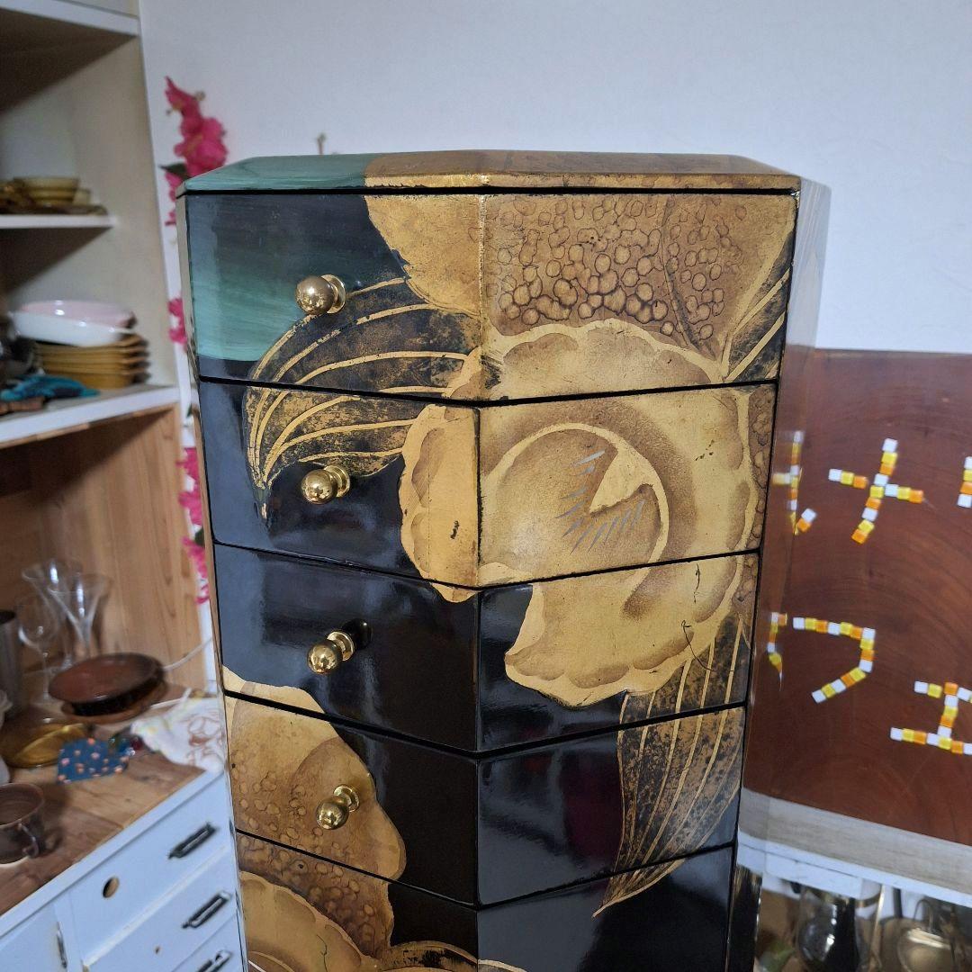 中国家具 黒漆 八角型 8杯 引き出し 抽斗 箪笥 チェスト 花台 高卓 飾り台