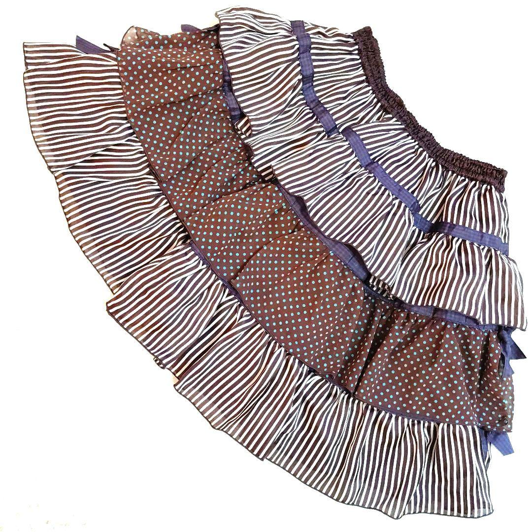 極美品✨BABY ミニスカートティアード ストライプ　ドット リボン フレア
