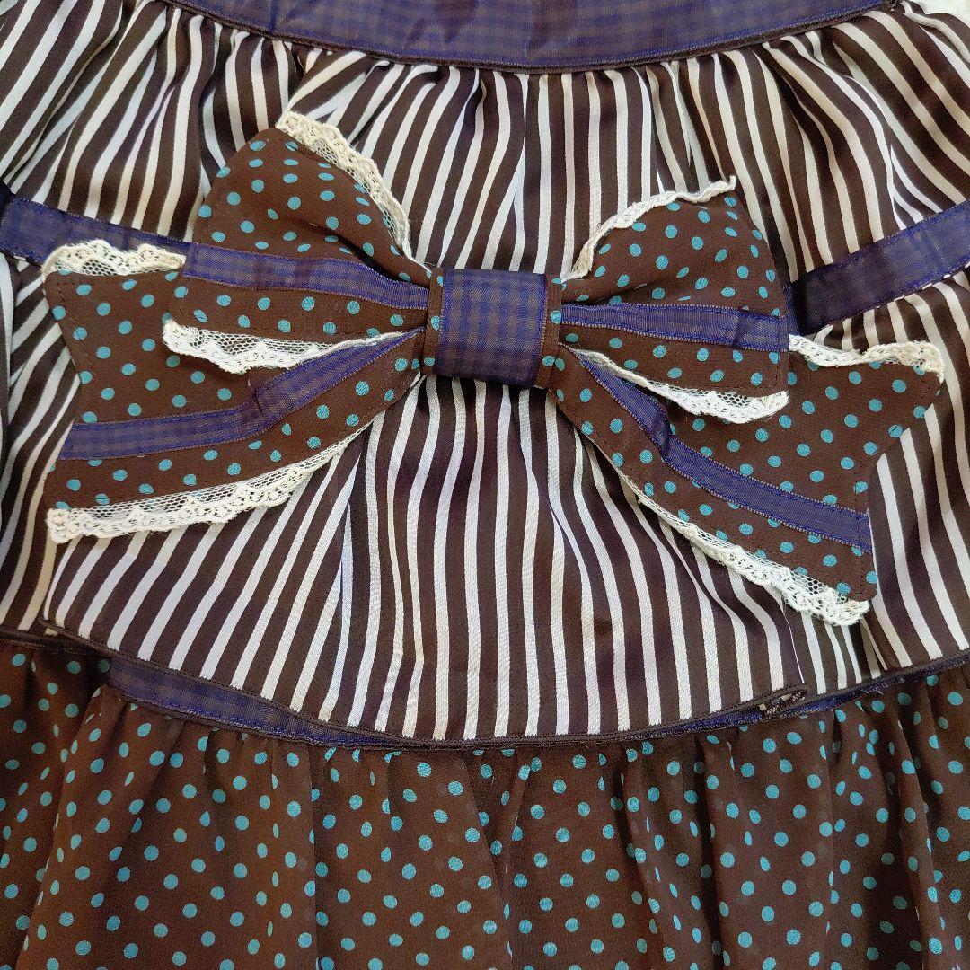 極美品✨BABY ミニスカートティアード ストライプ　ドット リボン フレア