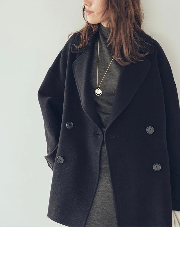 ミラオーウェン　woolコクーンシルエットピーコート　ブラック　1