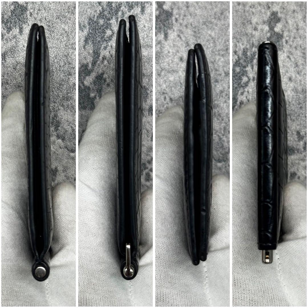 極美品✨サンローラン マネークリップ クロコ 折り財布 プリントロゴ 黒