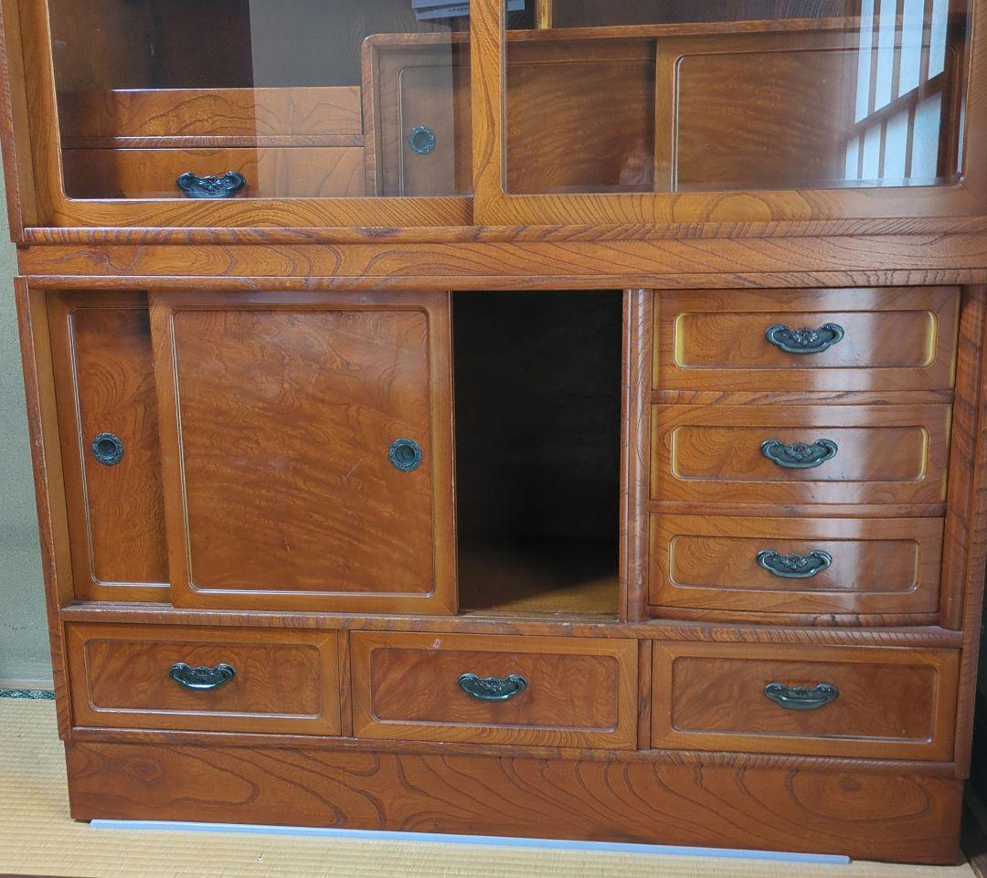 長期保管品 茶箪笥 木製 飾り棚ガラス戸 ビンテージ アンティーク 昭和レトロ