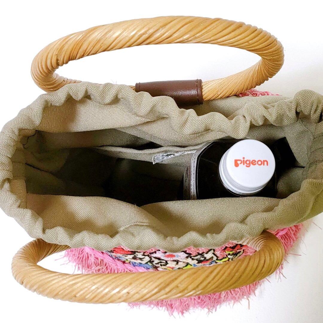 ①アルベルベロ / オレボレブラ フリンジかごバッグ 小ぶり ブタさん刺繍