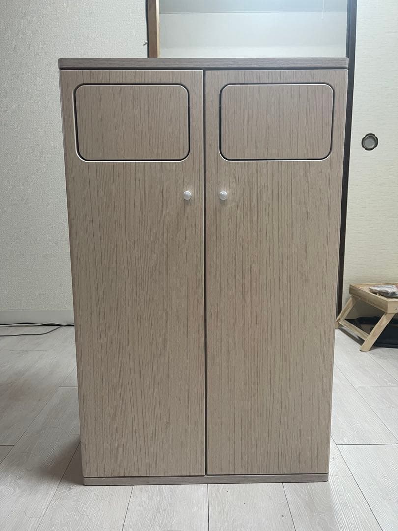 木製プッシュ式 分別ゴミ箱　ホワイト