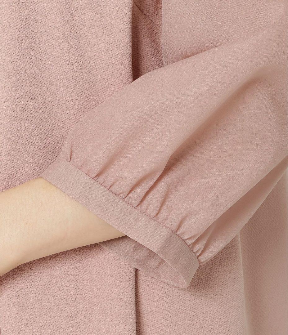 美品☆ローズティアラ胸元リボン風チュニックワンピース紺大きいサイズ46