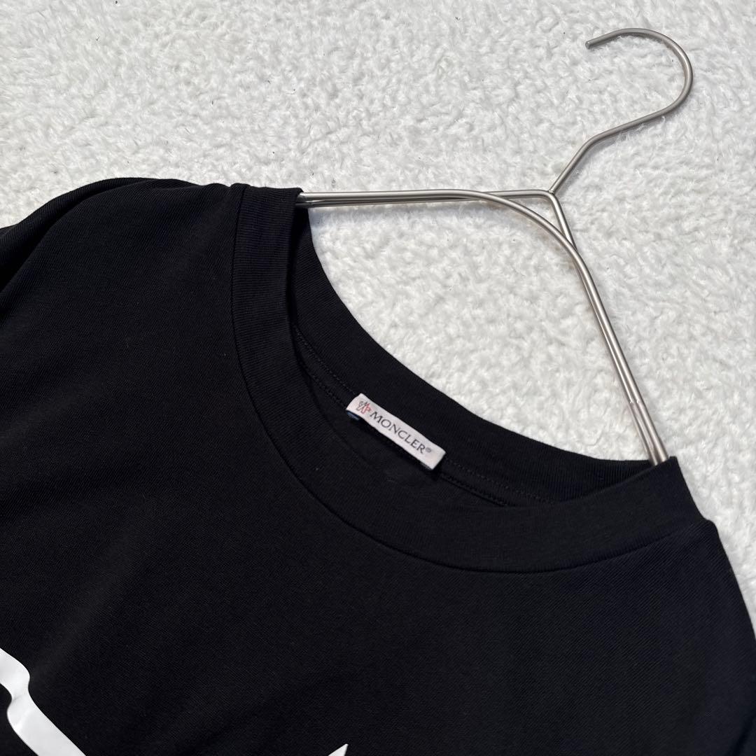 極美品 メンズL MONCLER LS T-SHIRT ロンT 袖ワッペン 黒