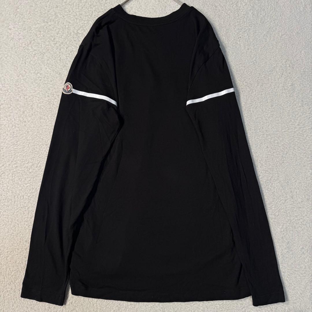 極美品 メンズL MONCLER LS T-SHIRT ロンT 袖ワッペン 黒