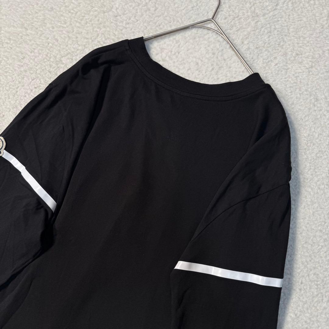 極美品 メンズL MONCLER LS T-SHIRT ロンT 袖ワッペン 黒
