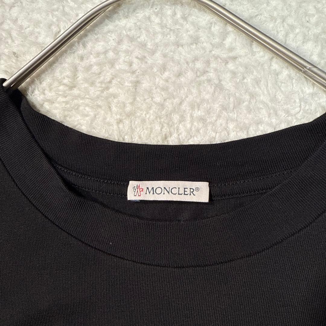 極美品 メンズL MONCLER LS T-SHIRT ロンT 袖ワッペン 黒