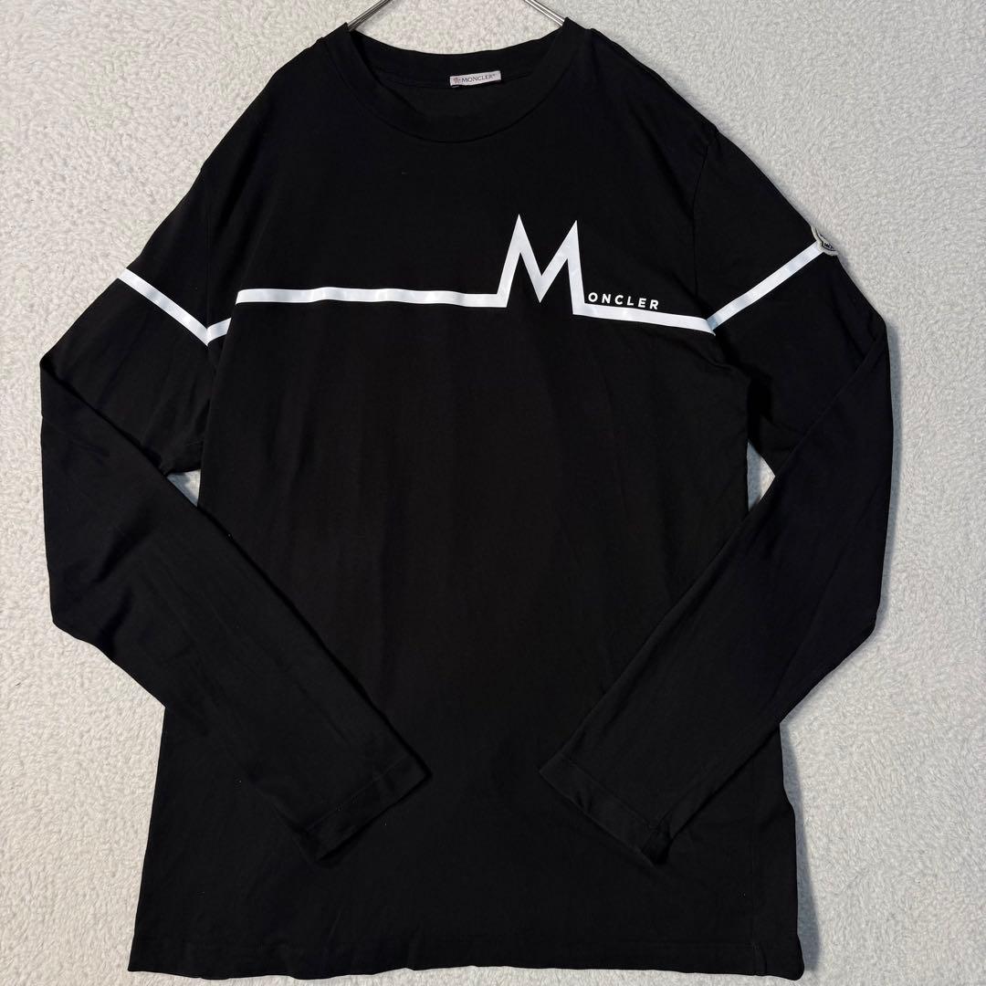 極美品 メンズL MONCLER LS T-SHIRT ロンT 袖ワッペン 黒