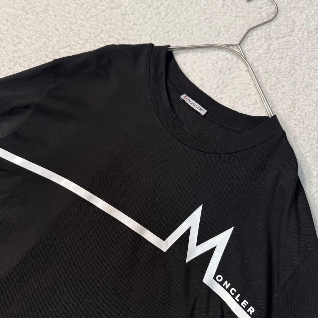 極美品 メンズL MONCLER LS T-SHIRT ロンT 袖ワッペン 黒