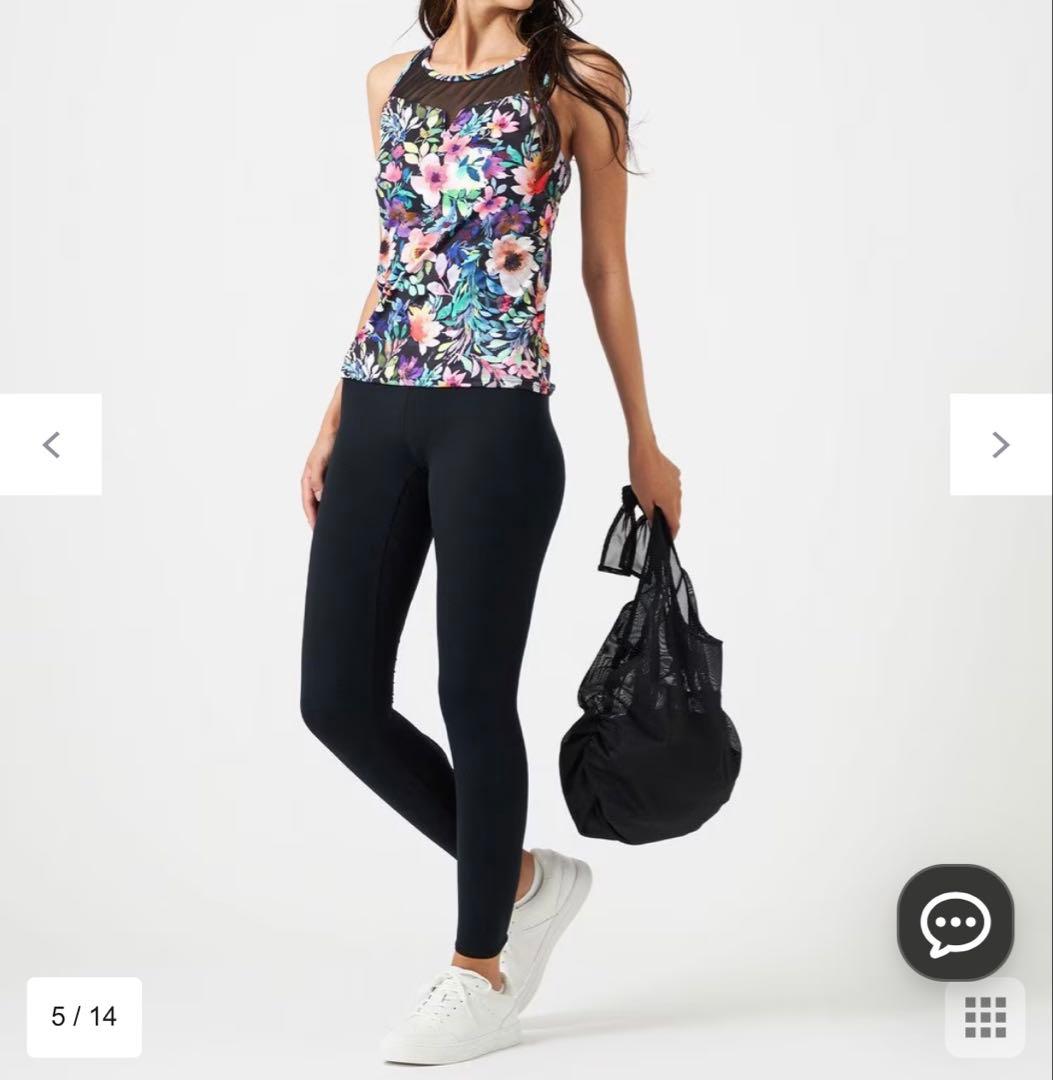 チャコット　ポピーフラワープリントトップ　新品　タグ付き　L 黒　ヨガ