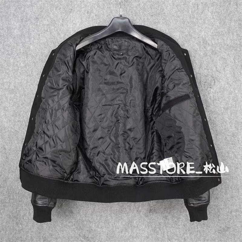 美品 スタジャン 袖革 中綿レザージャケット 牛革袖 本革 革ジャン M-5XL