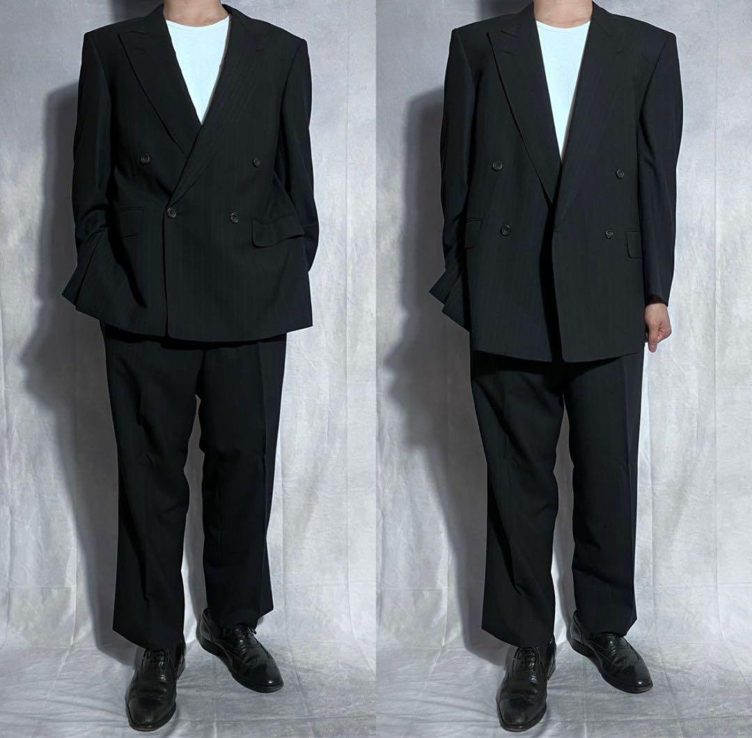 美品 バーバリー セットアップ ダブル 濃紺 ストライプ