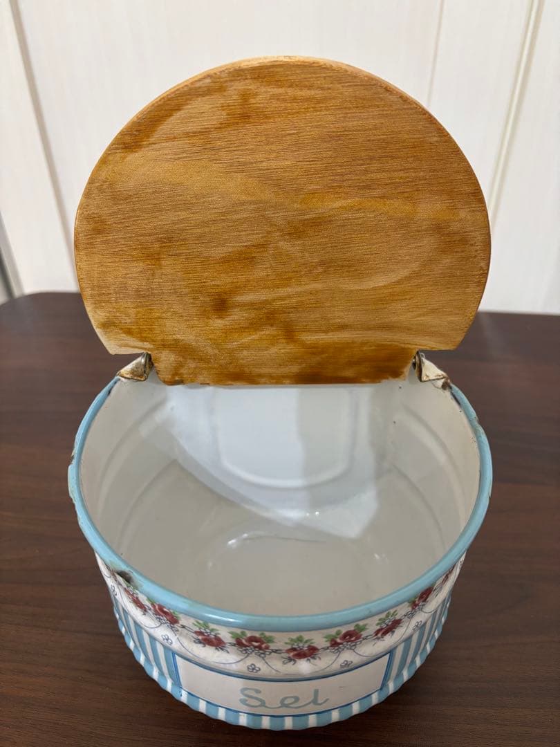 フランスアンティーク ホーロー キャニスター ローズガーランド　ローズバンド