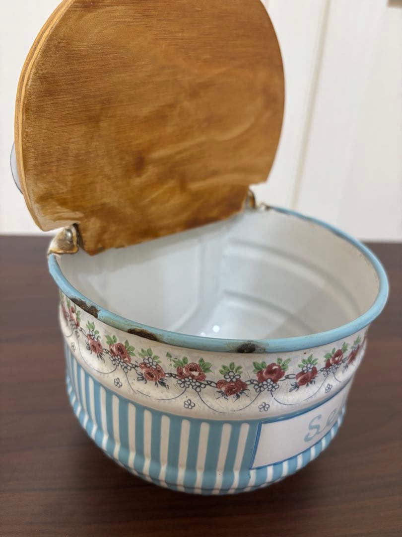 フランスアンティーク ホーロー キャニスター ローズガーランド　ローズバンド