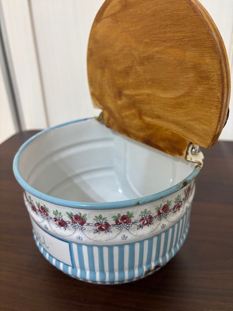 フランスアンティーク ホーロー キャニスター ローズガーランド　ローズバンド